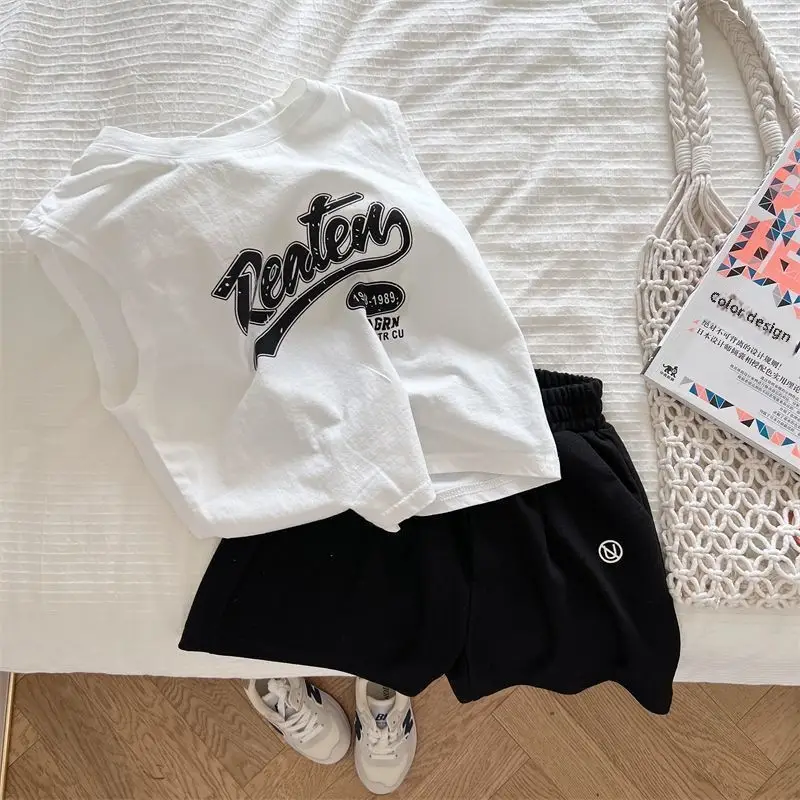 Boys Cotton Vest T-Shirt Letter Print Summer Wear - Image 7