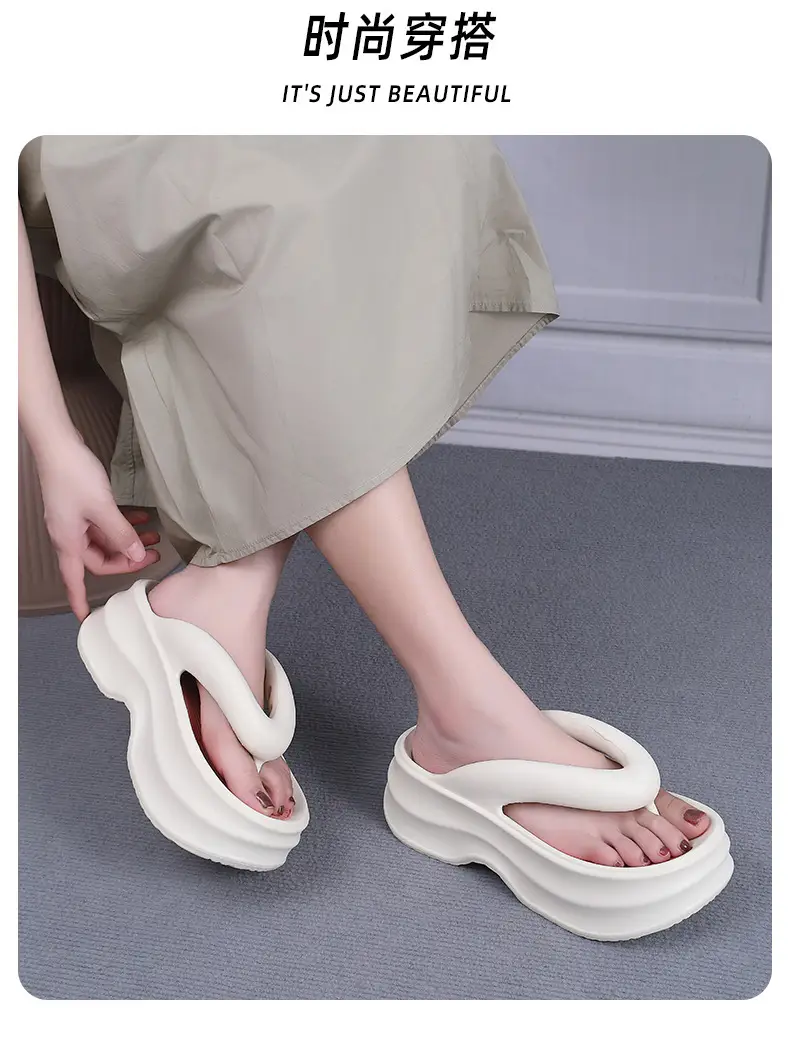EVA thick bottom height increasing flip flops for Women summer outdoor wear New Fashion Net Red simple beach flip-flops for women — feature 10