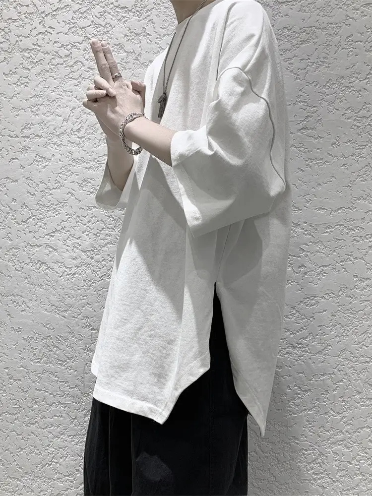 Men Grey Loose T-Shirt Split Sleeve Summer Wear - Image 7