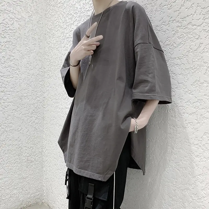 Men Grey Loose T-Shirt Split Sleeve Summer Wear — feature 11