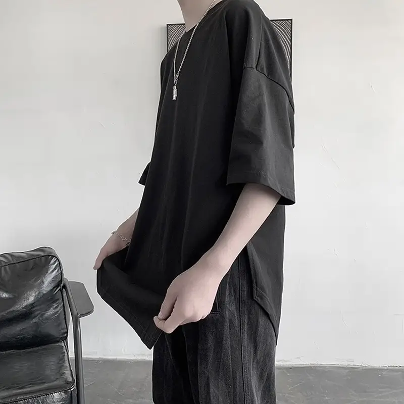 Men Grey Loose T-Shirt Split Sleeve Summer Wear — feature 13