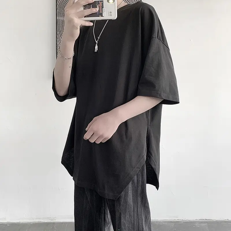 Men Grey Loose T-Shirt Split Sleeve Summer Wear — feature 16