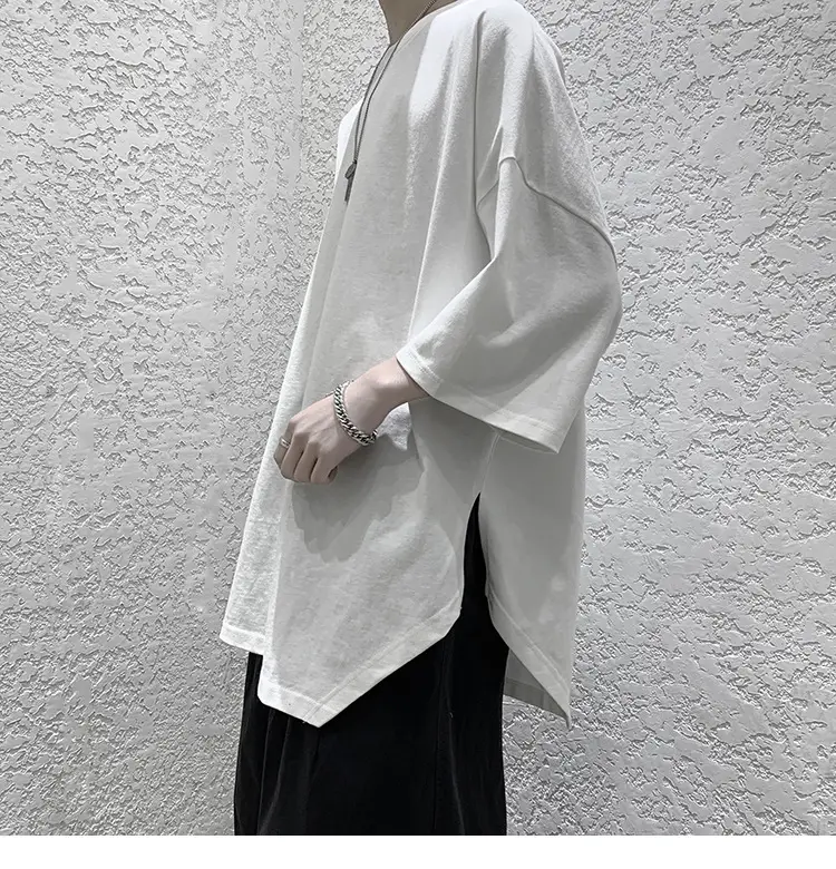 Men Grey Loose T-Shirt Split Sleeve Summer Wear — feature 17