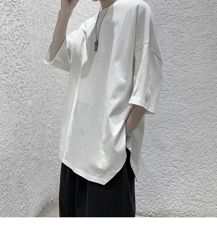 Men Grey Loose T-Shirt Split Sleeve Summer Wear — feature 18