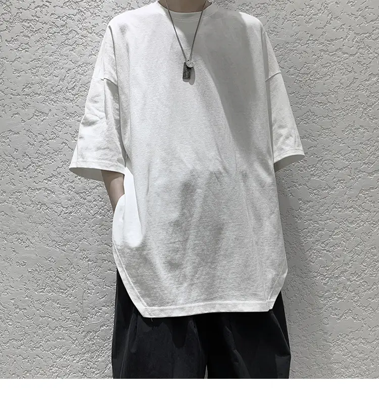 Men Grey Loose T-Shirt Split Sleeve Summer Wear — feature 19