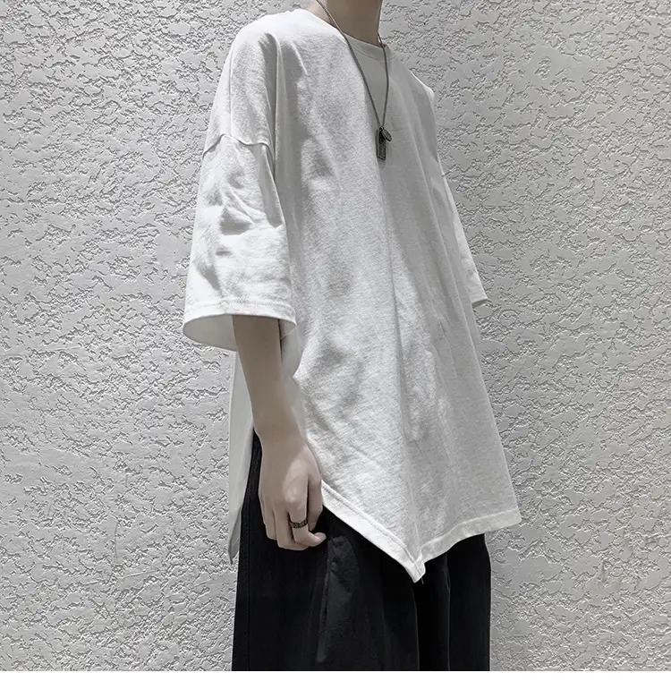 Men Grey Loose T-Shirt Split Sleeve Summer Wear — feature 20