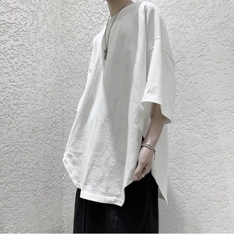 Men Grey Loose T-Shirt Split Sleeve Summer Wear — feature 22