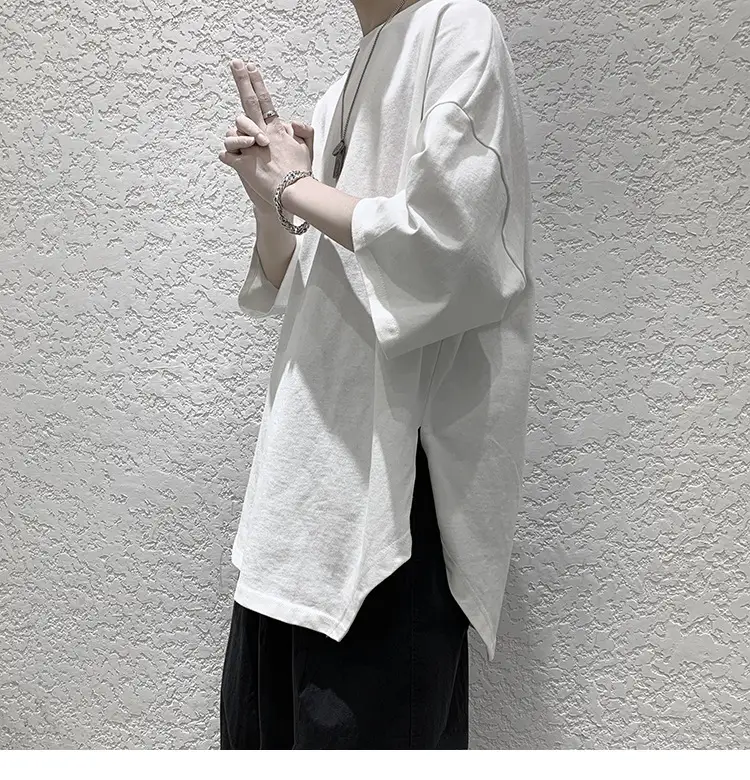Men Grey Loose T-Shirt Split Sleeve Summer Wear — feature 24