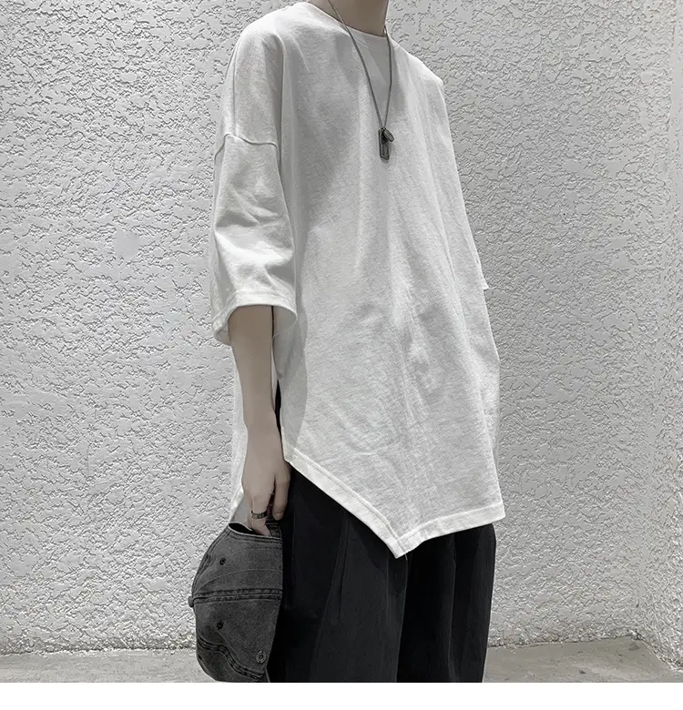 Men Grey Loose T-Shirt Split Sleeve Summer Wear — feature 26