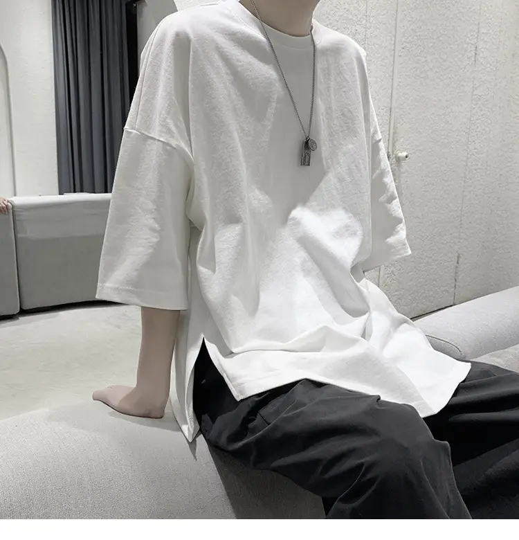 Men Grey Loose T-Shirt Split Sleeve Summer Wear — feature 27