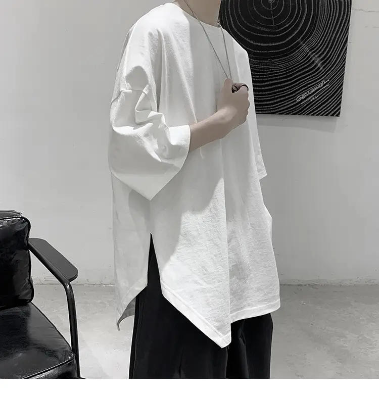 Men Grey Loose T-Shirt Split Sleeve Summer Wear — feature 28