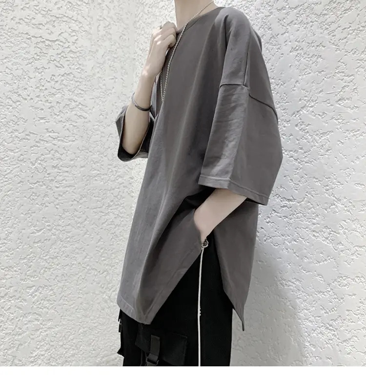 Men Grey Loose T-Shirt Split Sleeve Summer Wear — feature 29