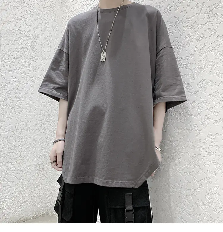 Men Grey Loose T-Shirt Split Sleeve Summer Wear — feature 30