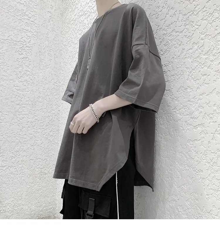 Men Grey Loose T-Shirt Split Sleeve Summer Wear — feature 31