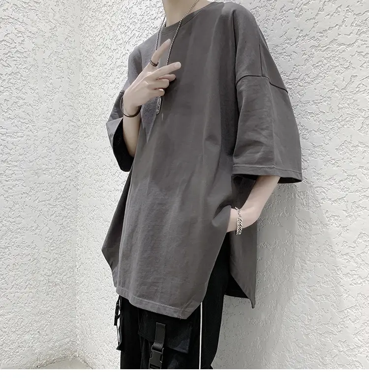 Men Grey Loose T-Shirt Split Sleeve Summer Wear — feature 32