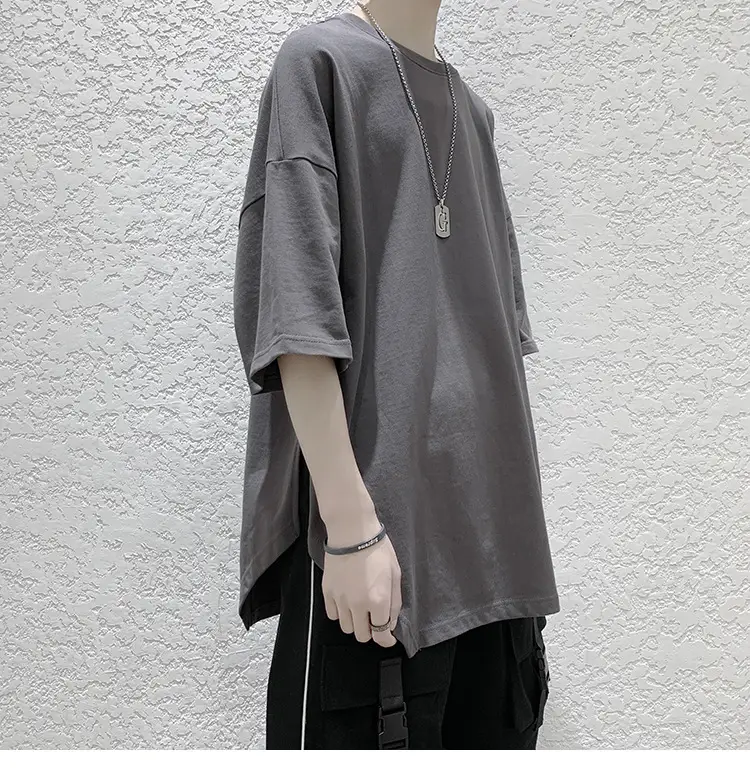 Men Grey Loose T-Shirt Split Sleeve Summer Wear — feature 34