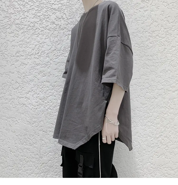 Men Grey Loose T-Shirt Split Sleeve Summer Wear — feature 36