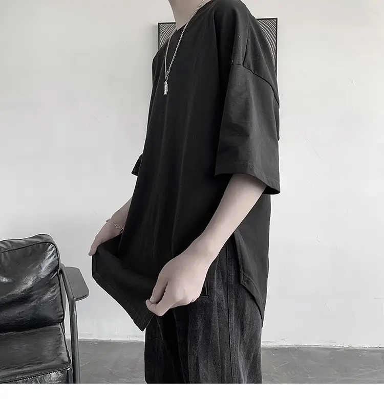 Men Grey Loose T-Shirt Split Sleeve Summer Wear — feature 38