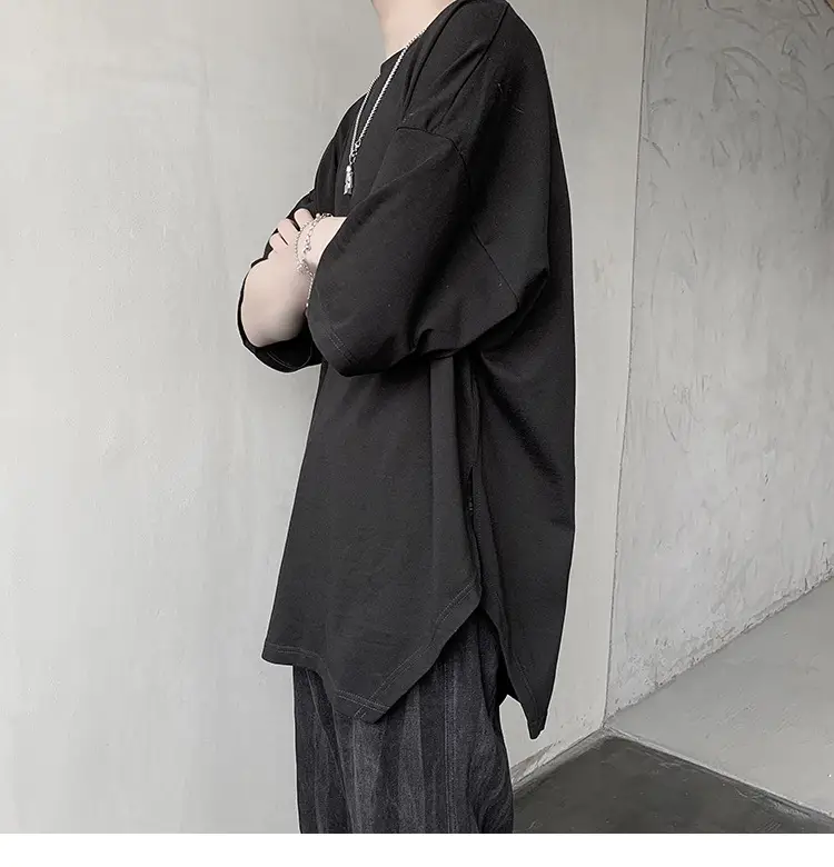 Men Grey Loose T-Shirt Split Sleeve Summer Wear — feature 39