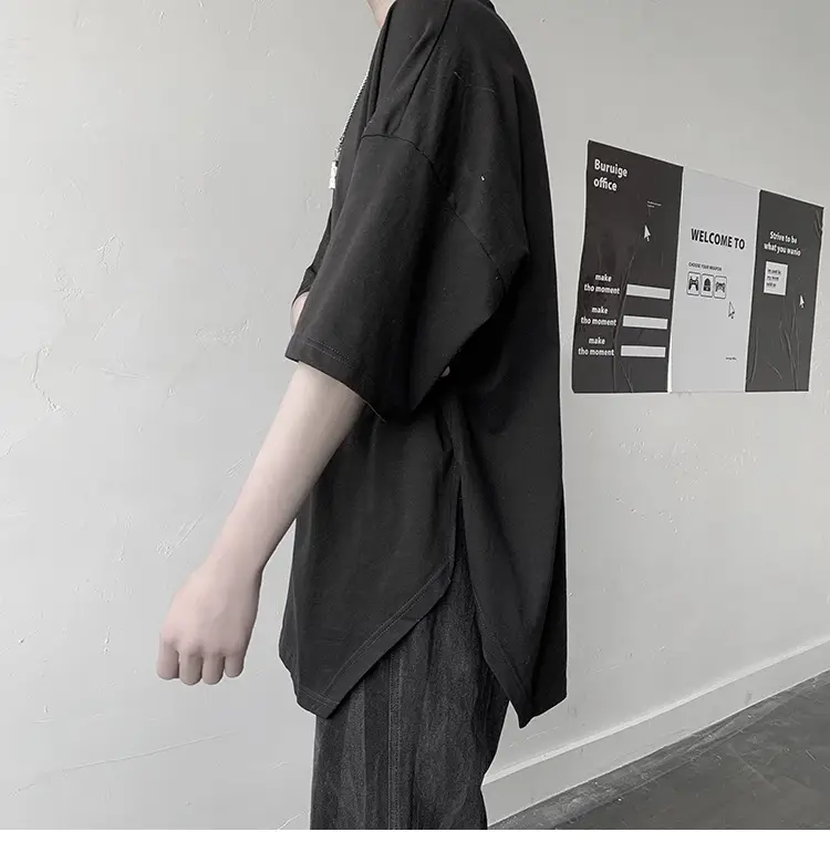 Men Grey Loose T-Shirt Split Sleeve Summer Wear — feature 40