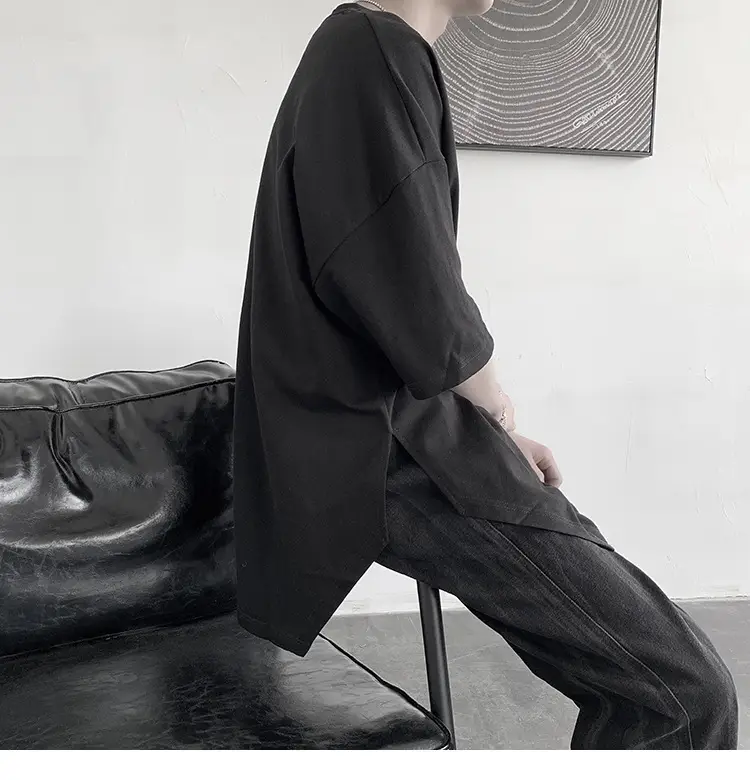 Men Grey Loose T-Shirt Split Sleeve Summer Wear — feature 41