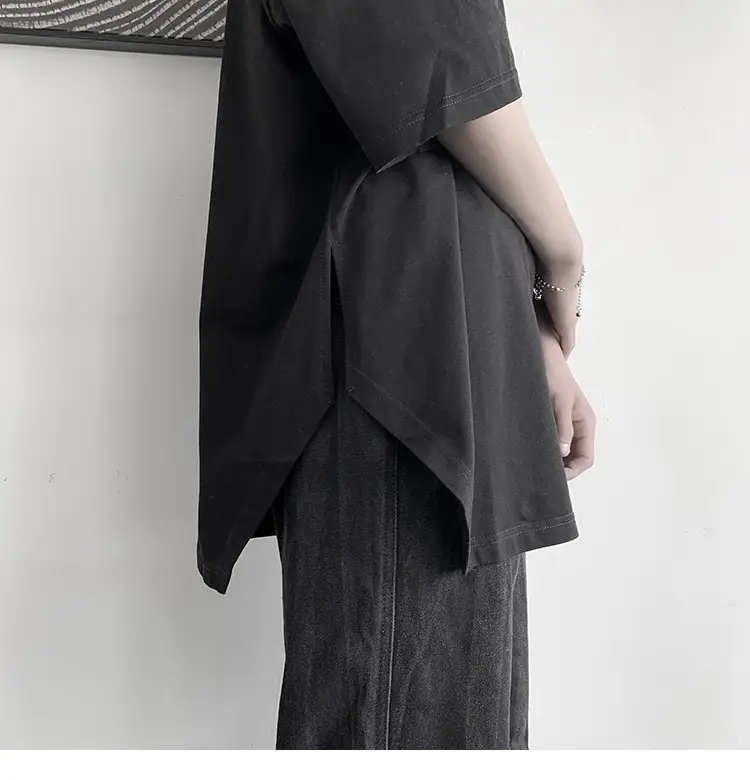 Men Grey Loose T-Shirt Split Sleeve Summer Wear — feature 42