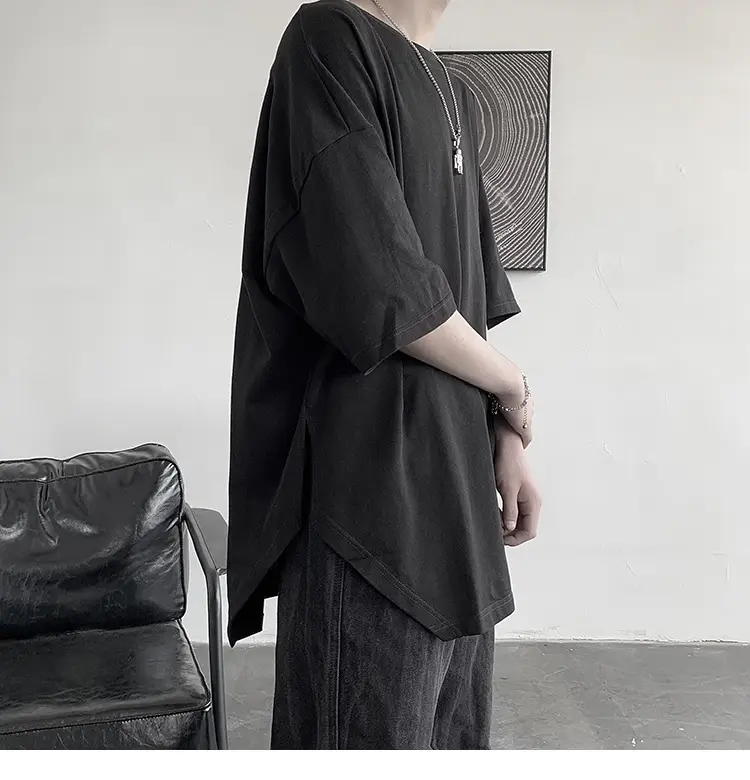 Men Grey Loose T-Shirt Split Sleeve Summer Wear — feature 43