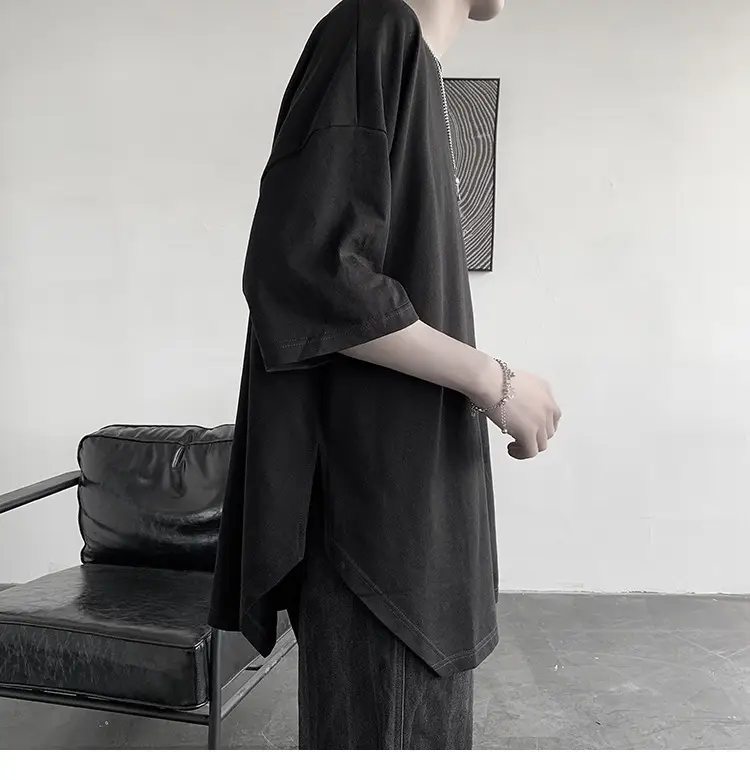 Men Grey Loose T-Shirt Split Sleeve Summer Wear — feature 44