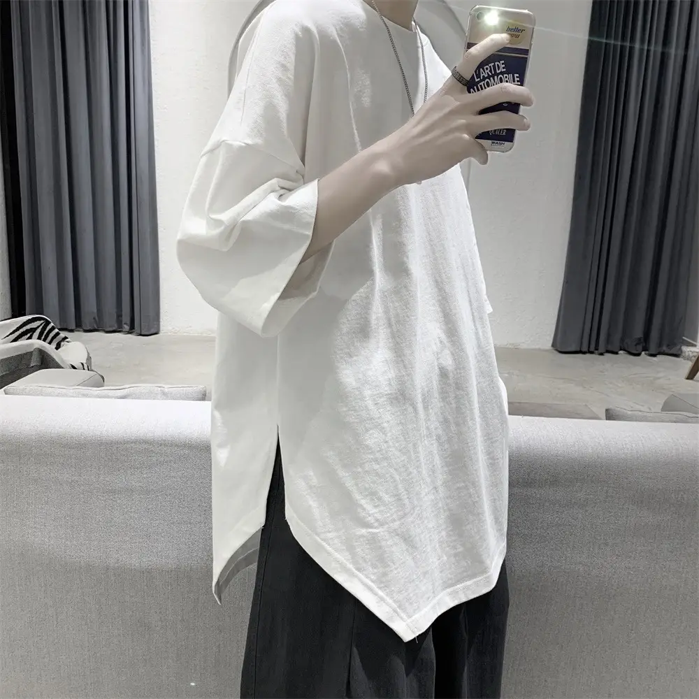 Men Grey Loose T-Shirt Split Sleeve Summer Wear — feature 5
