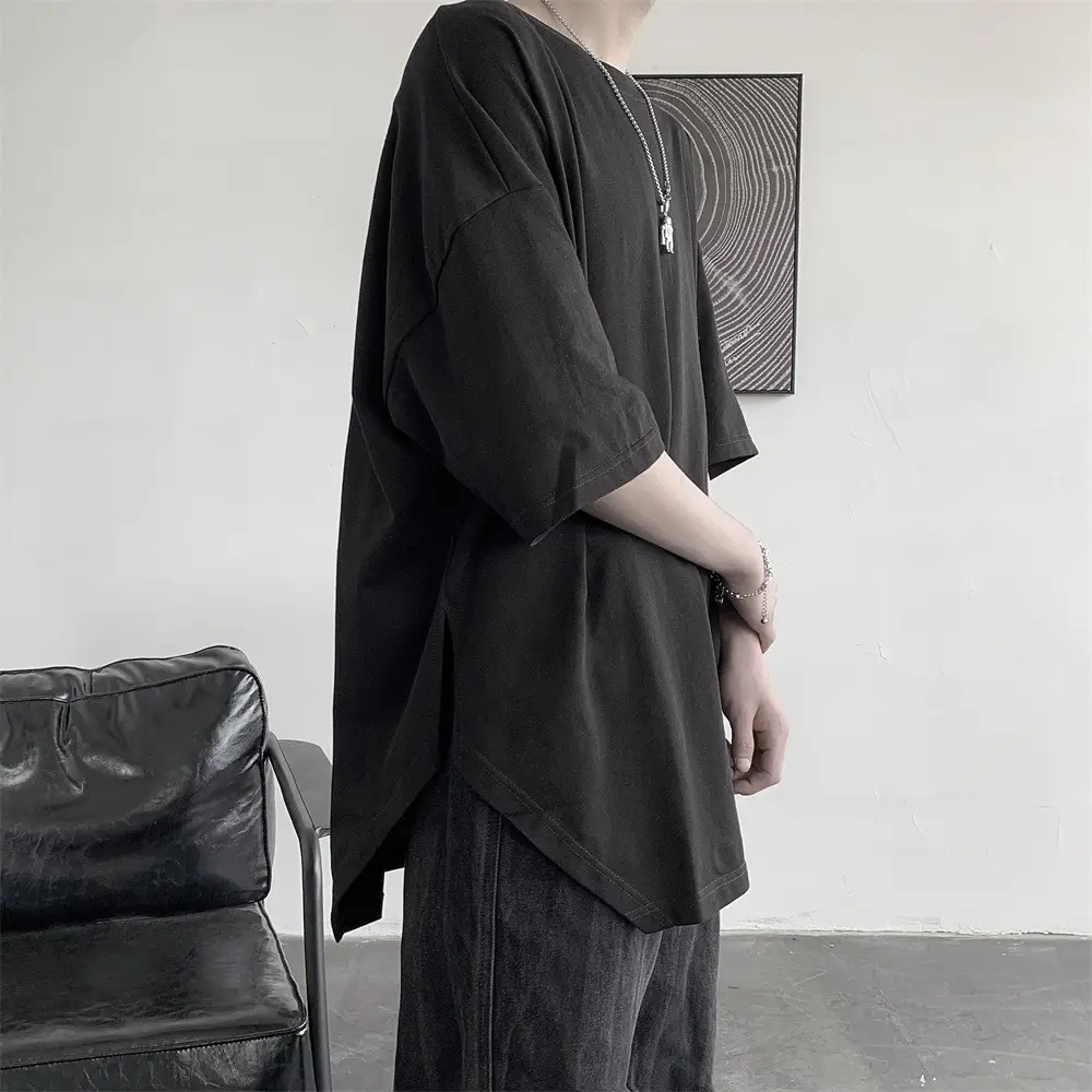 Men Grey Loose T-Shirt Split Sleeve Summer Wear — feature 6