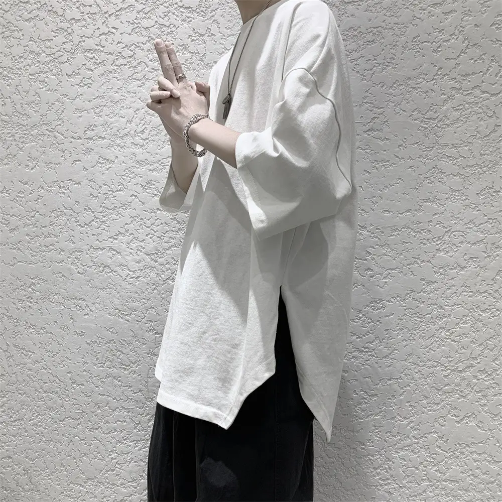 Men Grey Loose T-Shirt Split Sleeve Summer Wear — feature 7