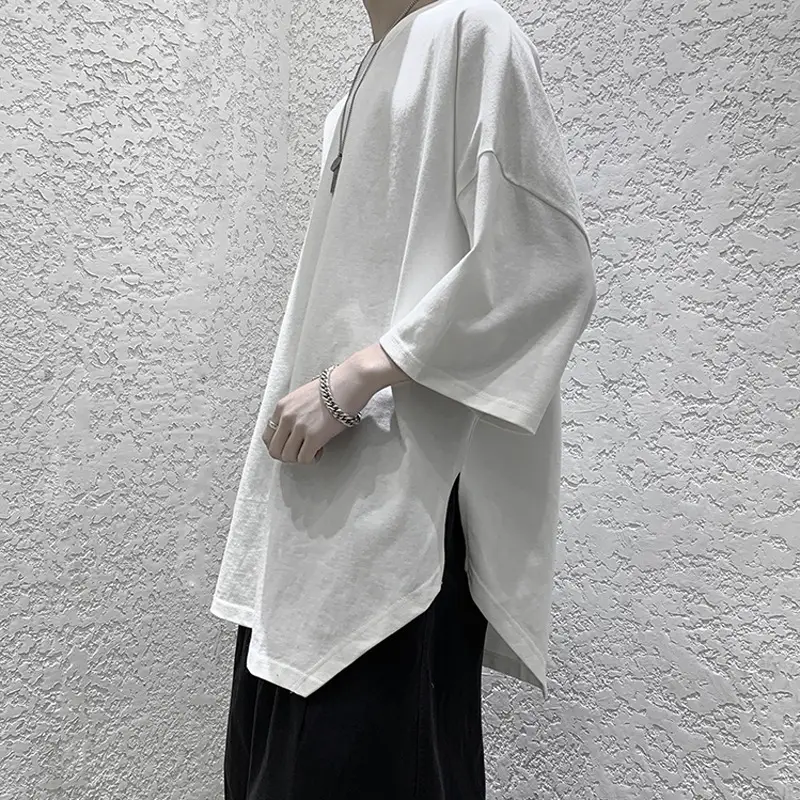 Men Grey Loose T-Shirt Split Sleeve Summer Wear — feature 9