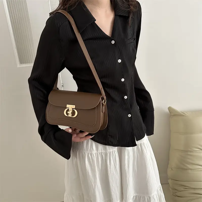 Women's Retro Brown Lock Crossbody Bag Spring New - Image 6