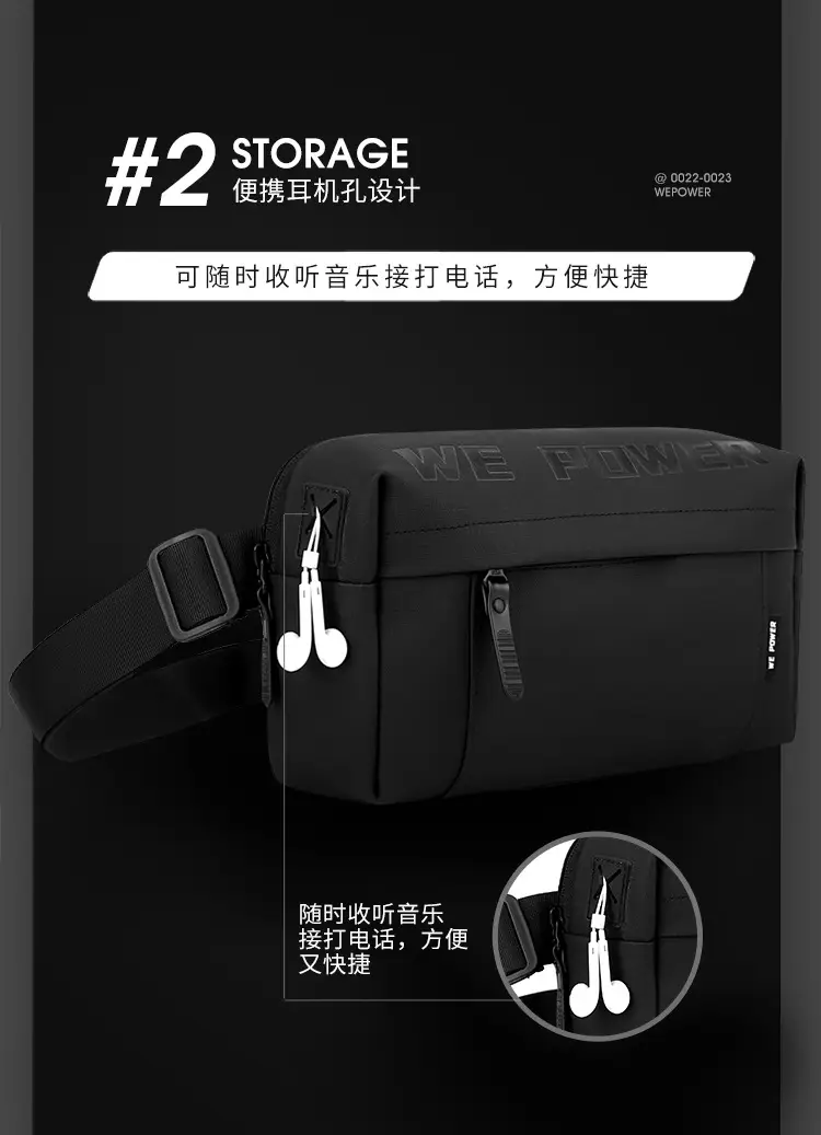 WEPOWER Men's Black Shoulder Bag Casual Messenger Bag — feature 10