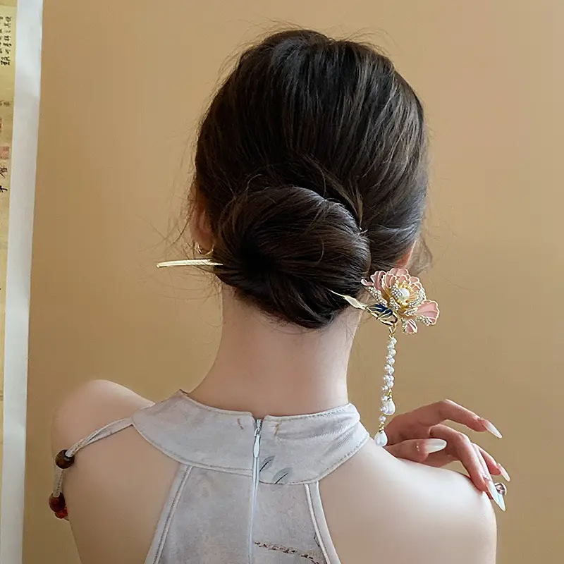 Blue Pearl Flower Tassel Hairpin for Women - Image 20