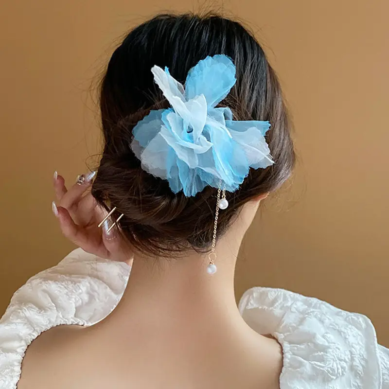 Blue Pearl Flower Tassel Hairpin for Women - Image 14