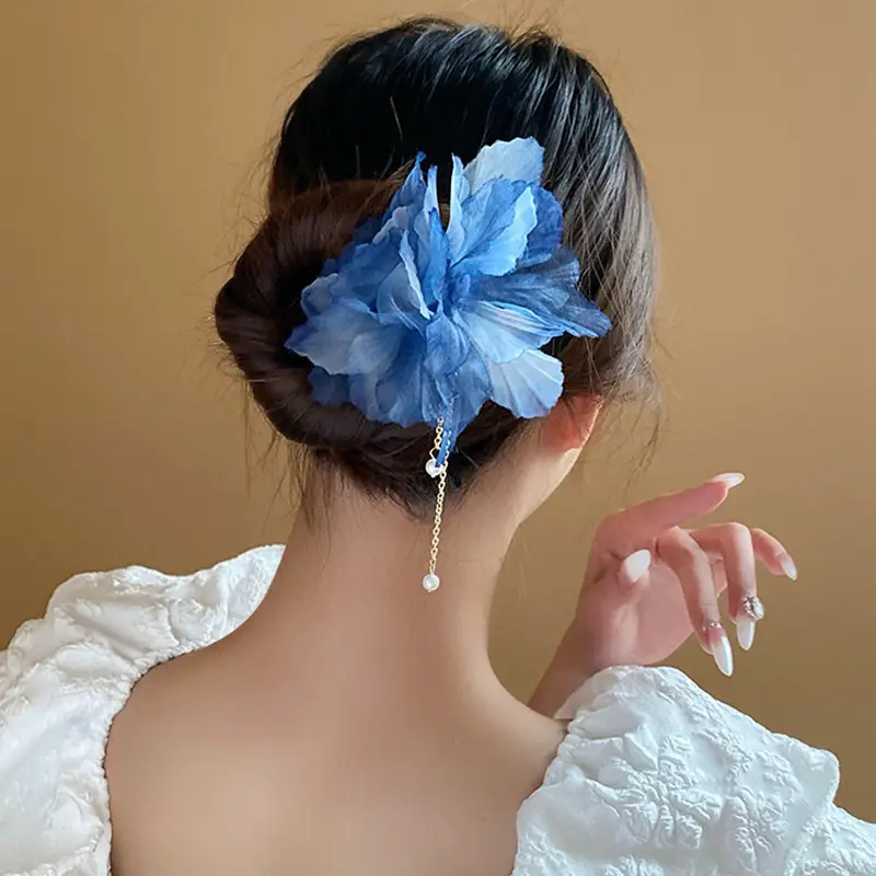 Blue Pearl Flower Tassel Hairpin for Women - Image 17