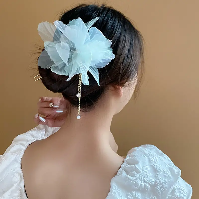 Blue Pearl Flower Tassel Hairpin for Women - Image 18