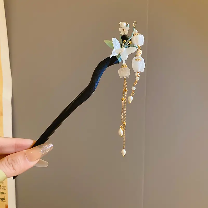Blue Pearl Flower Tassel Hairpin for Women - Image 5