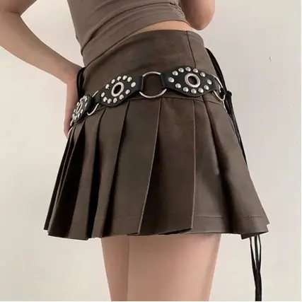 Brown Leather Belt with Hollow Rings for Girls - Image 3