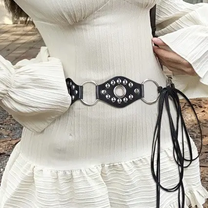 Brown Leather Belt with Hollow Rings for Girls - Image 5
