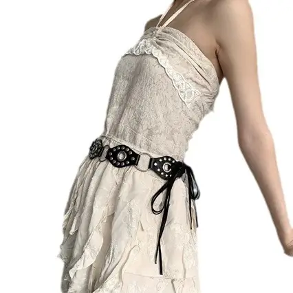 Brown Leather Belt with Hollow Rings for Girls - Image 6