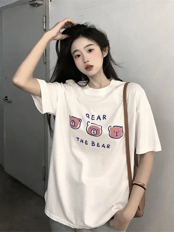 Summer new short sleeve t-shirt women's loose Korean style ins women's all-match cartoon printed inner half sleeve top