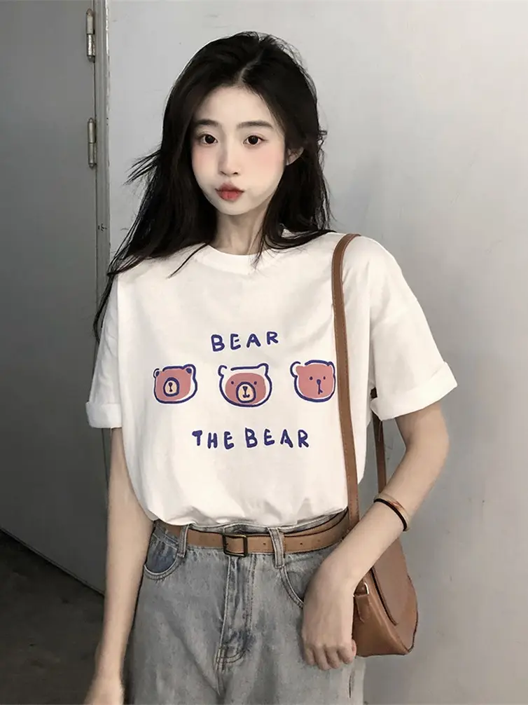 Summer new short sleeve t-shirt women's loose Korean style ins women's all-match cartoon printed inner half sleeve top