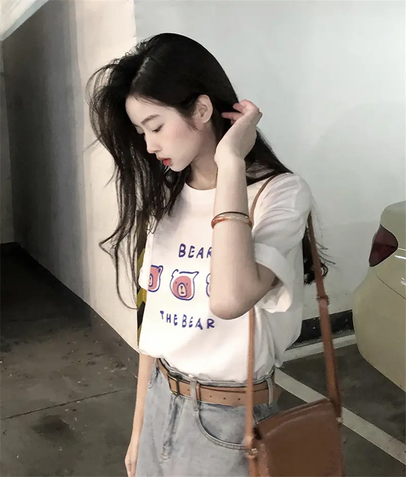 Summer new short sleeve t-shirt women's loose Korean style ins women's all-match cartoon printed inner half sleeve top — feature 11