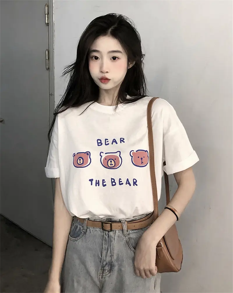 Summer new short sleeve t-shirt women's loose Korean style ins women's all-match cartoon printed inner half sleeve top — feature 7