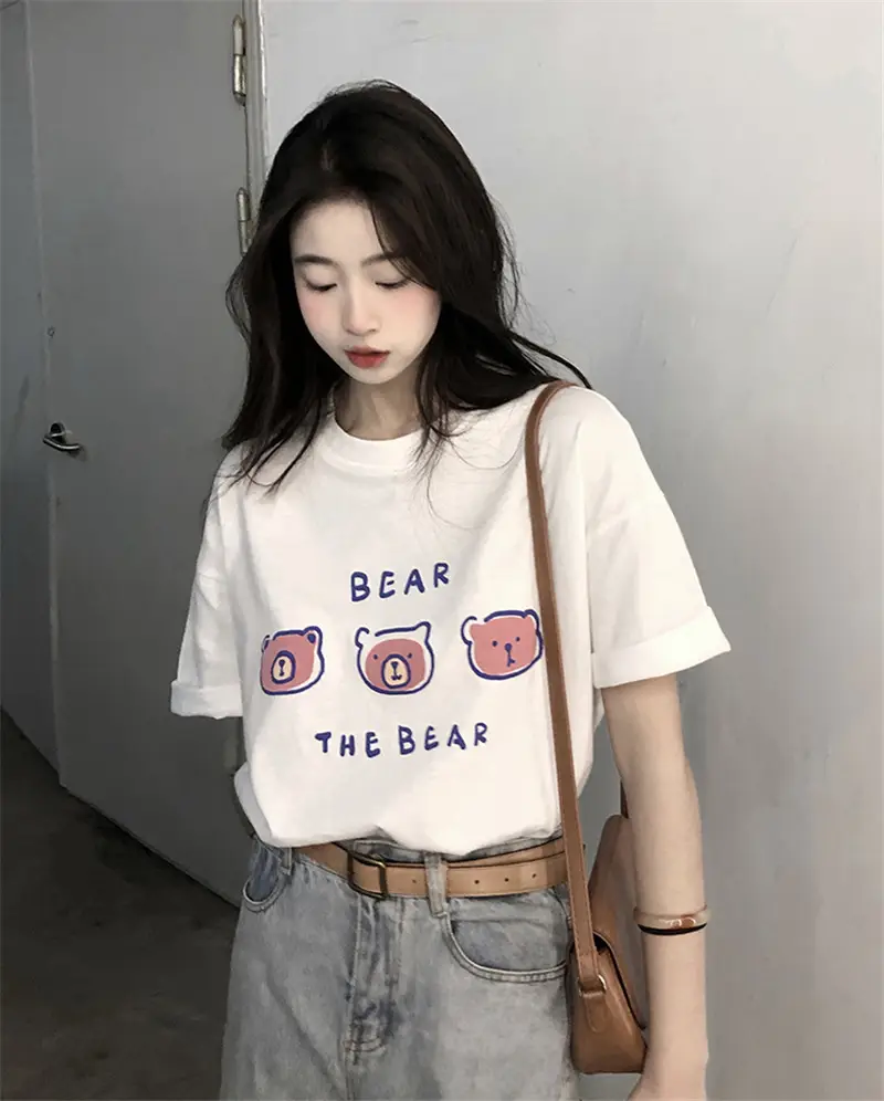 Summer new short sleeve t-shirt women's loose Korean style ins women's all-match cartoon printed inner half sleeve top — feature 9