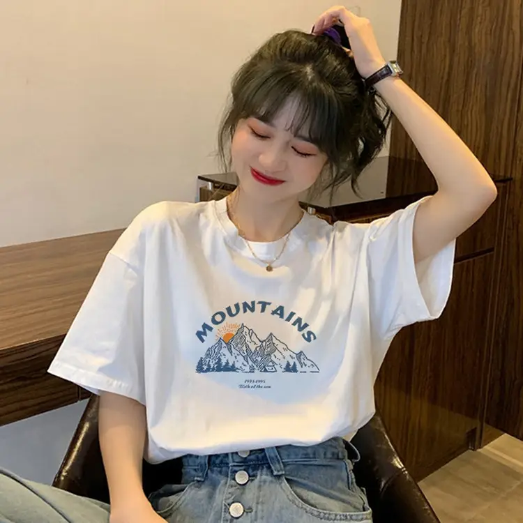 Summer new short sleeve t-shirt women's loose Korean style ins women's all-match cartoon printed inner half sleeve top