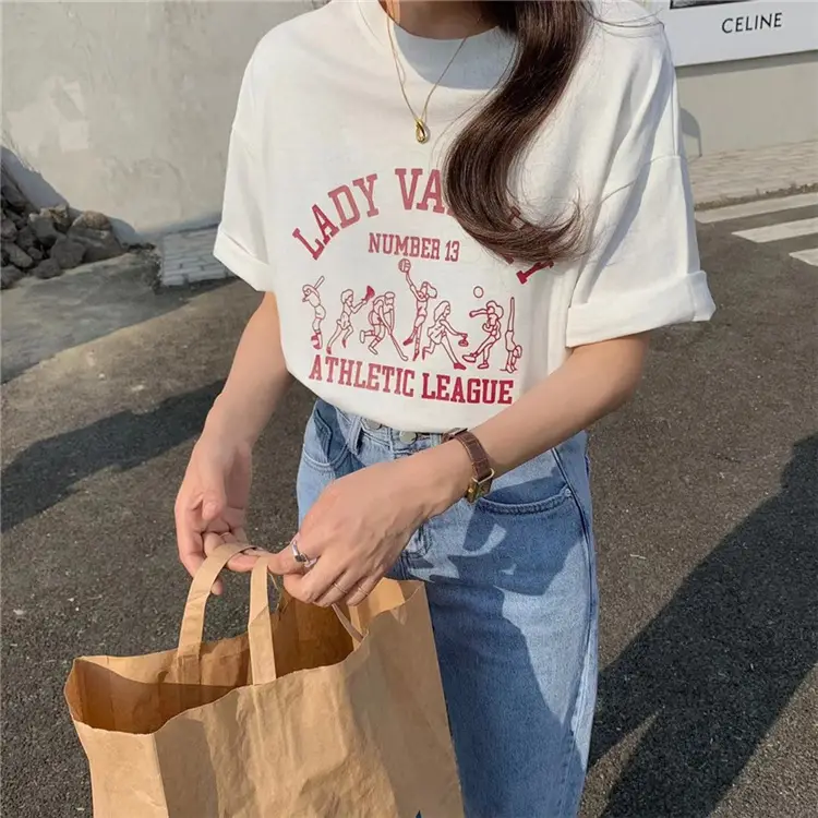 Summer new short sleeve t-shirt women's loose Korean style ins women's all-match cartoon printed inner half sleeve top