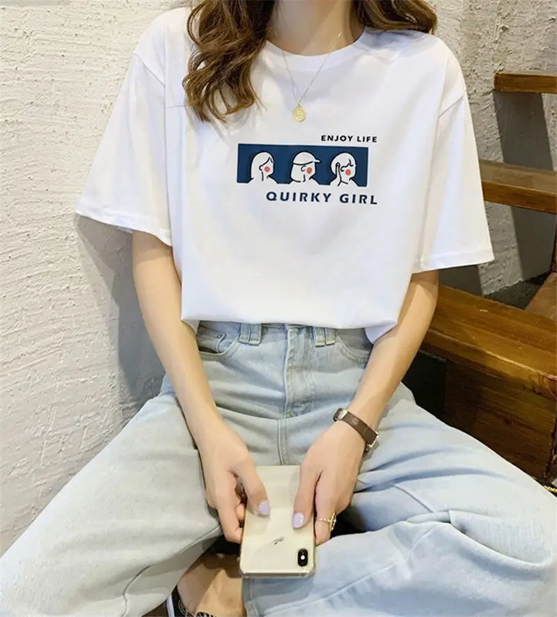 Summer new short sleeve t-shirt women's loose Korean style ins women's all-match cartoon printed inner half sleeve top